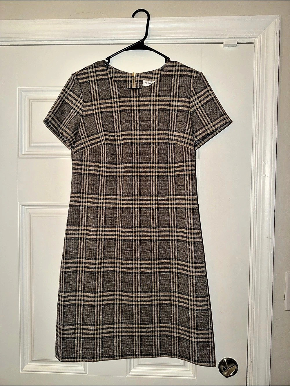 Calvin Klein Plaid Mini Dress in Brown & Black Size 8 Like New